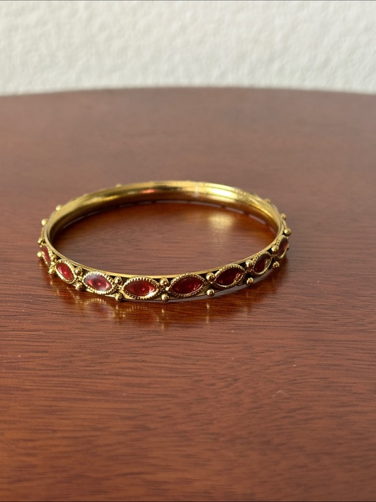 Fashion Jewelry Jewelry - Fashion Jewelry Gold-Tone Bangle with Red Marquise Stones